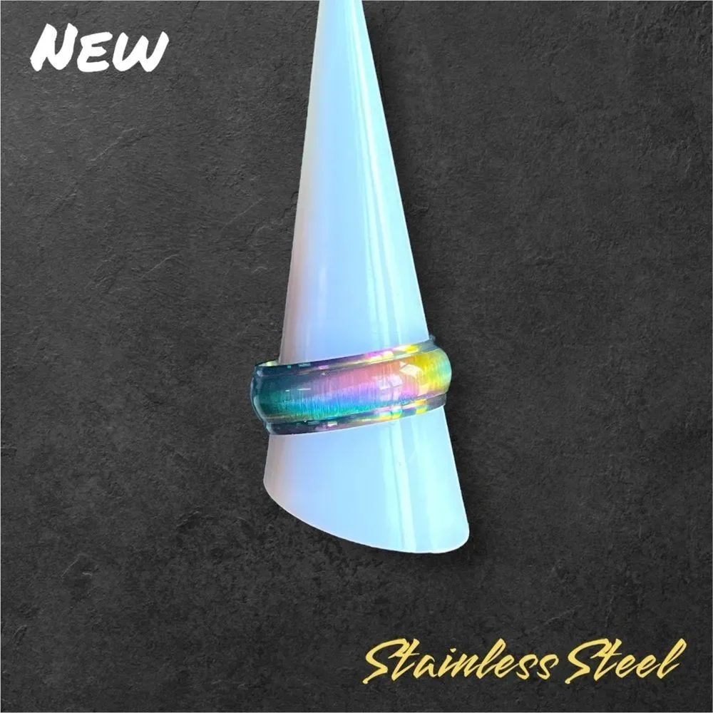 New Unisex Stainless Steel Gold Rainbow Band ring - Size 11